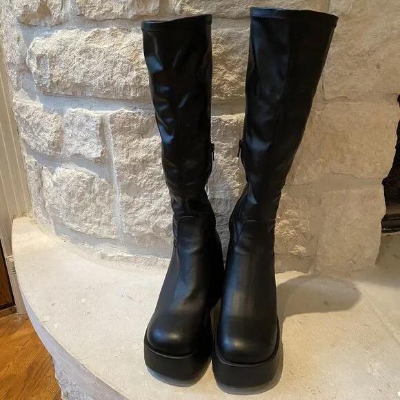 Steve Madden Duke30 Knee High Platform Boots 4” Heel Goth Punk Womens Size 9 - Picture 4 of 11